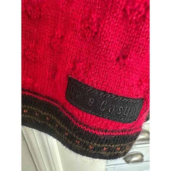 Dale of Norway XL RED Wool Pointelle Folk Nordic Knit Cardigan Sweater Jacket - Picture 7 of 10